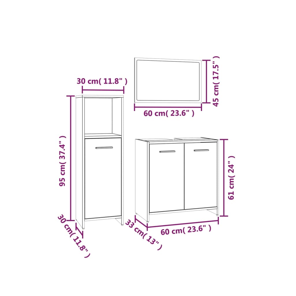 Ensemble de meubles de salle de bain 3 pièces en bois