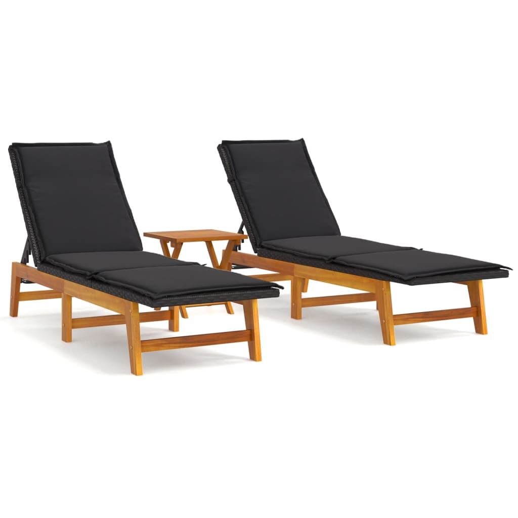 Transat poly rotin et bois d'acacia massif noir et marron