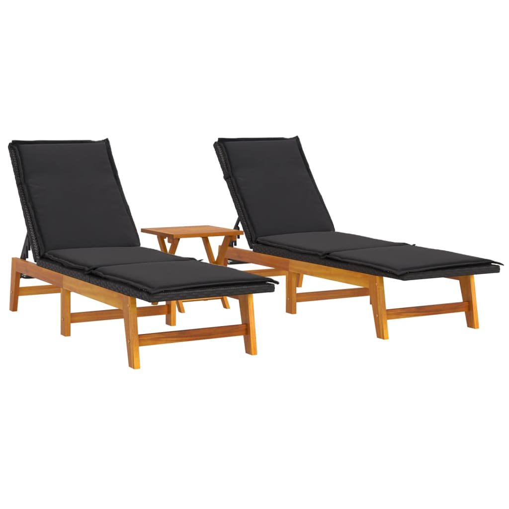 Transat poly rotin et bois d'acacia massif noir et marron