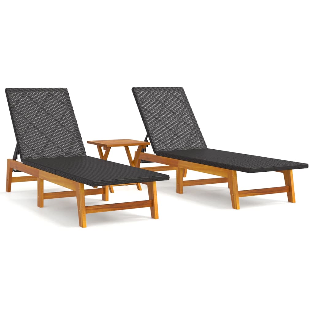 Transat poly rotin et bois d'acacia massif noir et marron