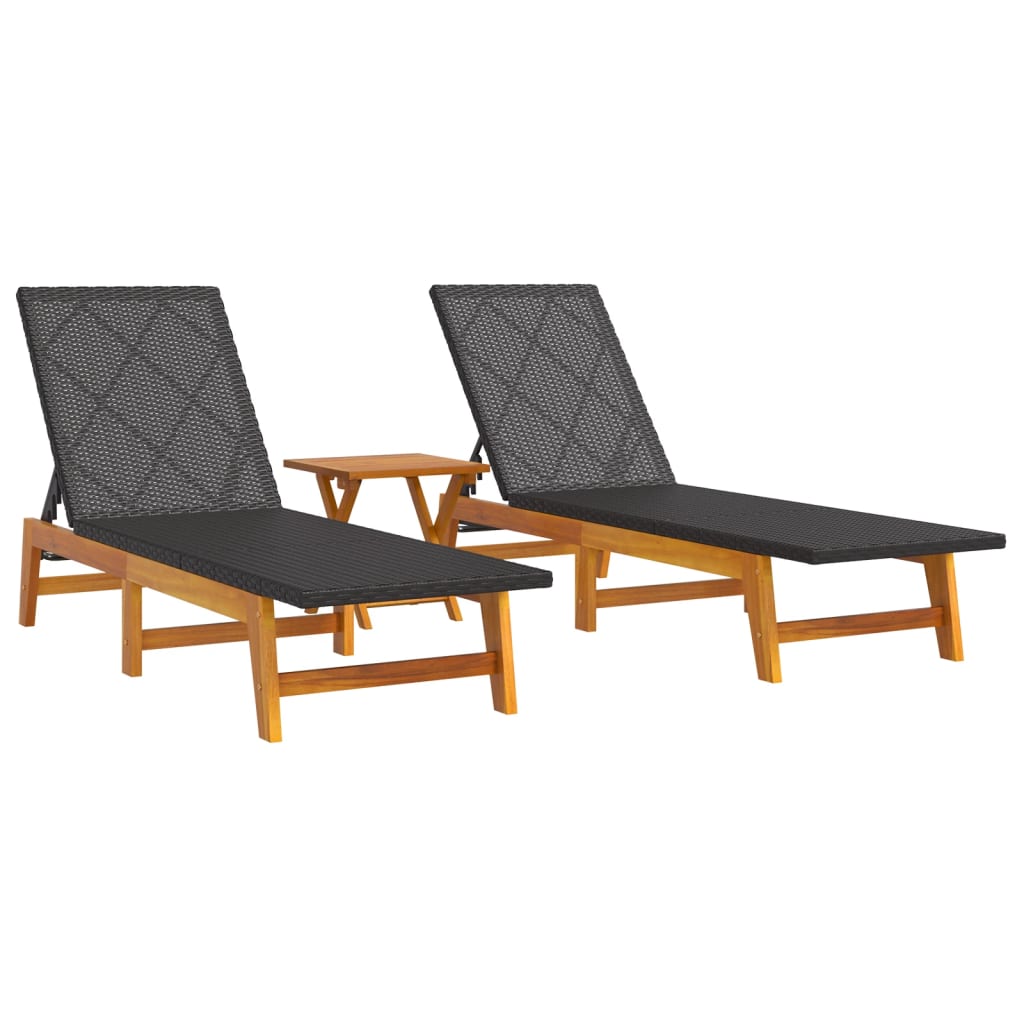 Transat poly rotin et bois d'acacia massif noir et marron