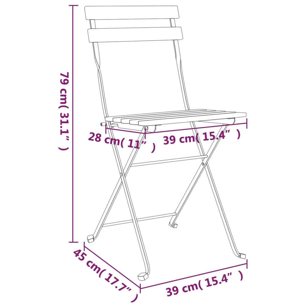 Chaises bistro 6 pcs pliables en bois d'acacia massif et acier