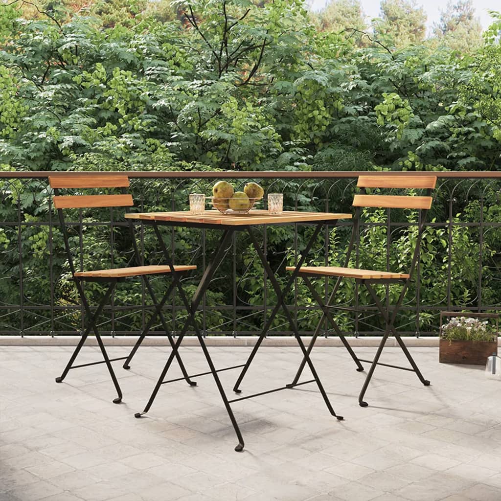 Chaises bistro 8 pcs pliables en bois de teck massif et acier