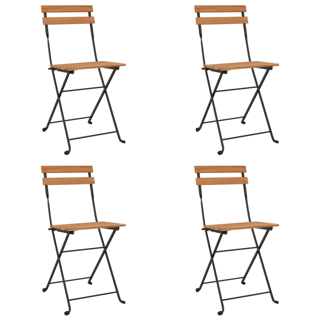 Chaises bistro 8 pcs pliables en bois de teck massif et acier