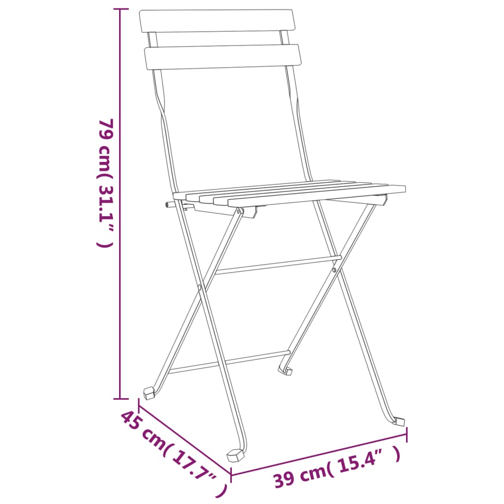 Chaises bistro 8 pcs pliables en bois de teck massif et acier