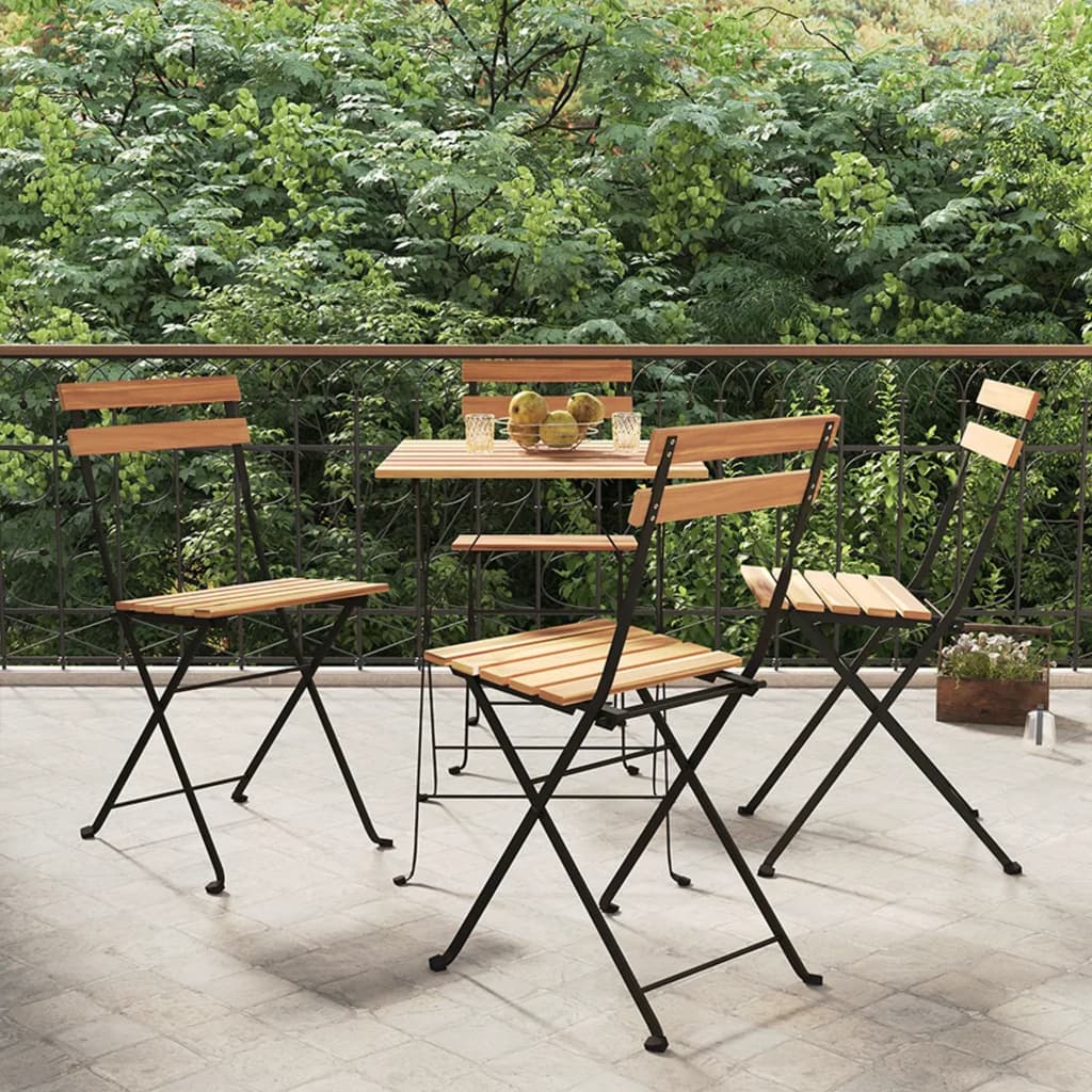 Chaises bistro 8 pcs pliables en bois de teck massif et acier