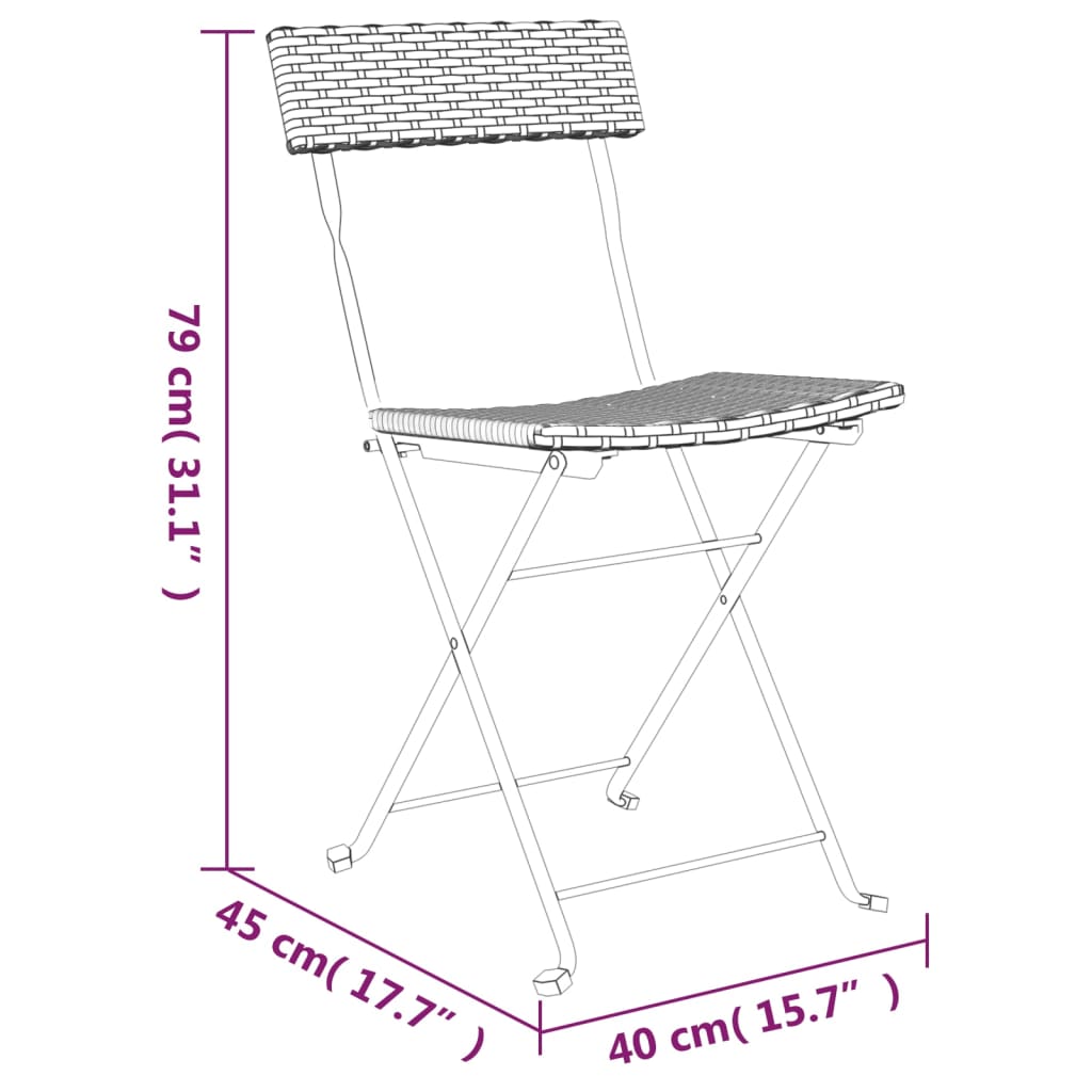 Bistroset inklapbaar 3 st poly rattan