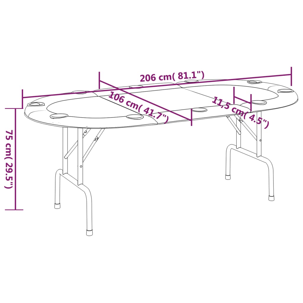 Pokertafel voor 10 spelers inklapbaar 206x106x75 cm