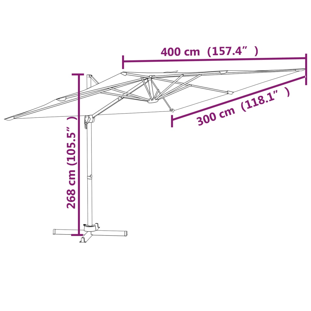 Zweefparasol met LED-verlichting 400x300 cm terracottakleurig