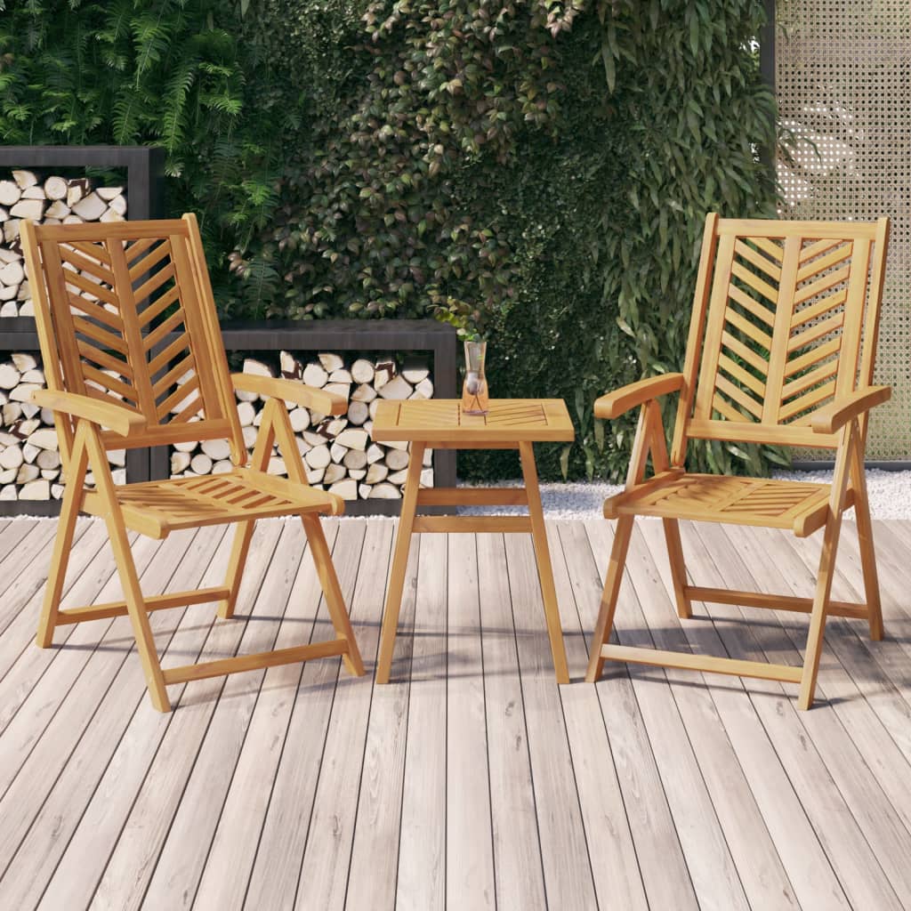 Chaises de jardin 3 pcs réglables en bois d'acacia massif