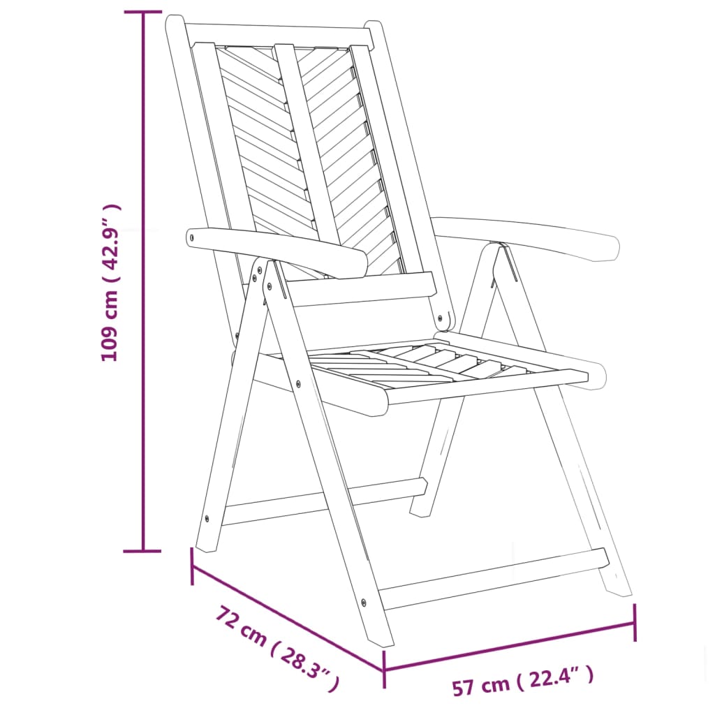 Chaises de jardin 3 pcs réglables en bois d'acacia massif