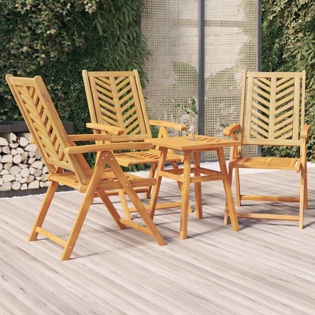 Chaises de jardin 3 pcs réglables en bois d'acacia massif