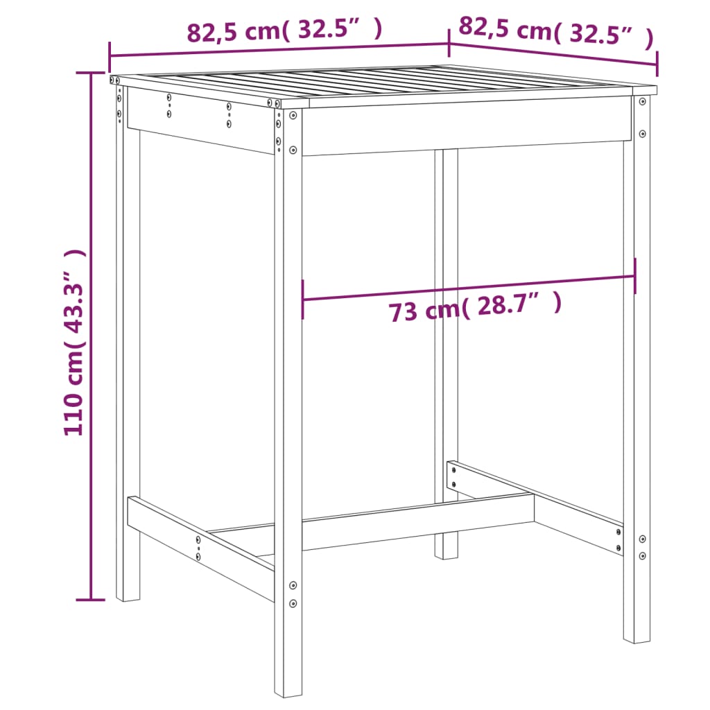 Tuintafel 82,5x82,5x110 cm massief