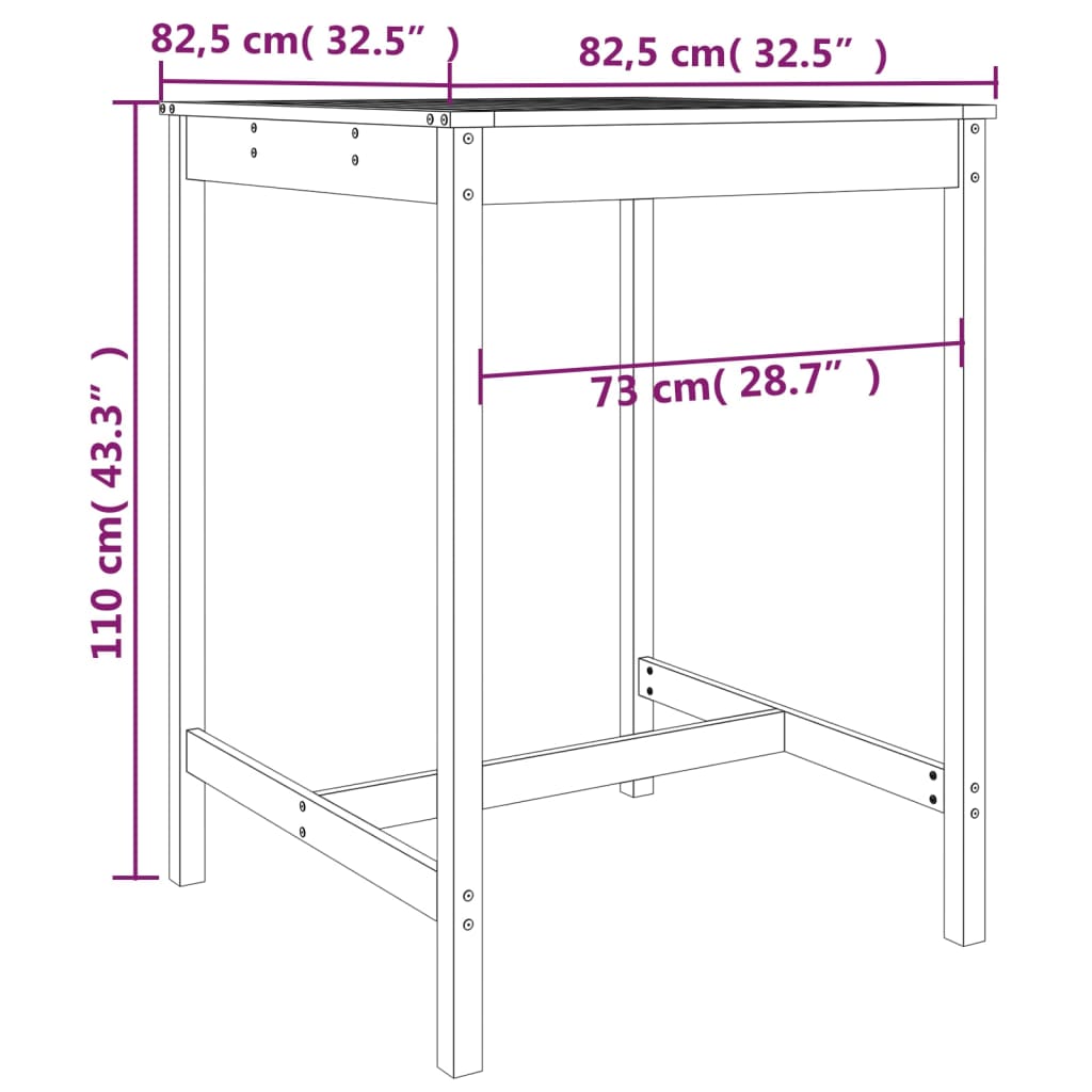 Tuintafel 82,5x82,5x110 cm massief