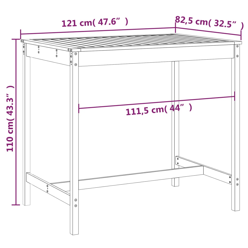 Tuintafel 82,5x82,5x110 cm massief