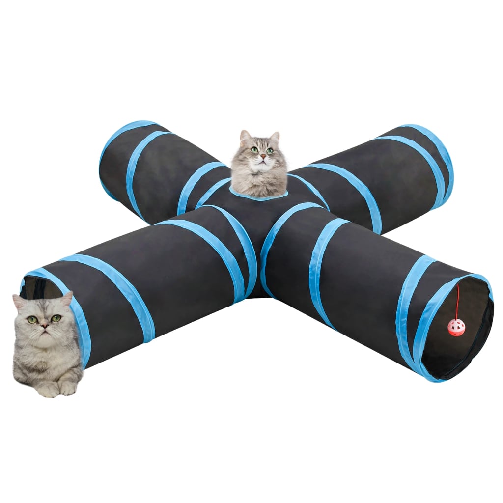 Kattentunnel 3-voudig 90 cm polyester zwart en blauw