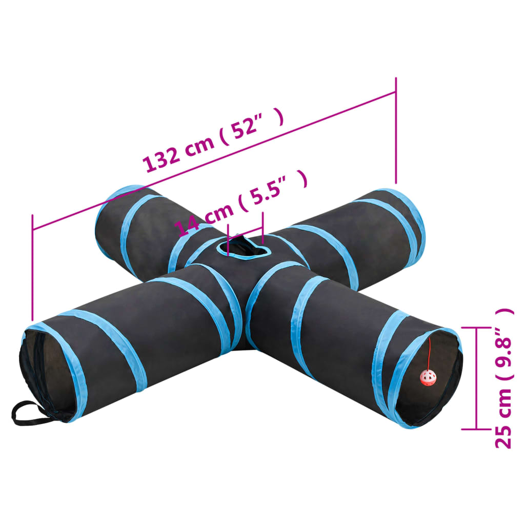 Kattentunnel 3-voudig 90 cm polyester zwart en blauw