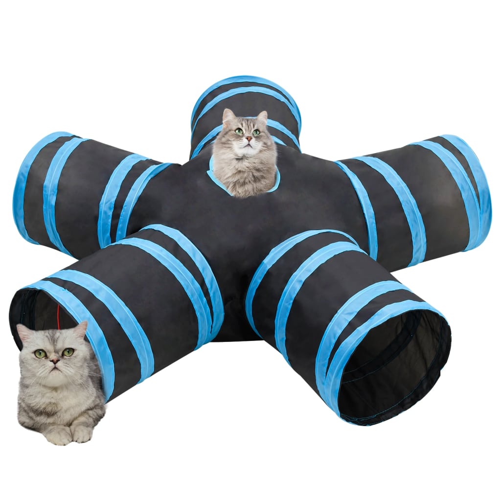 Kattentunnel 3-voudig 90 cm polyester zwart en blauw