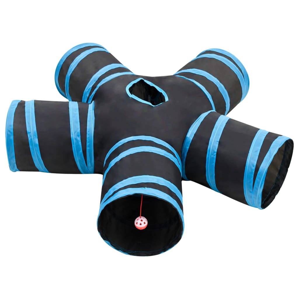 Kattentunnel 3-voudig 90 cm polyester zwart en blauw