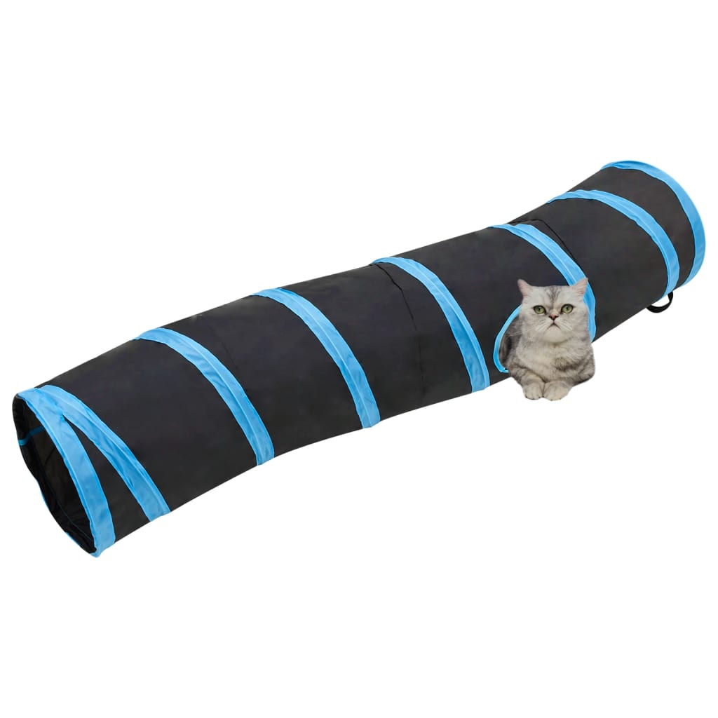 Kattentunnel 3-voudig 25 cm polyester zwart en blauw