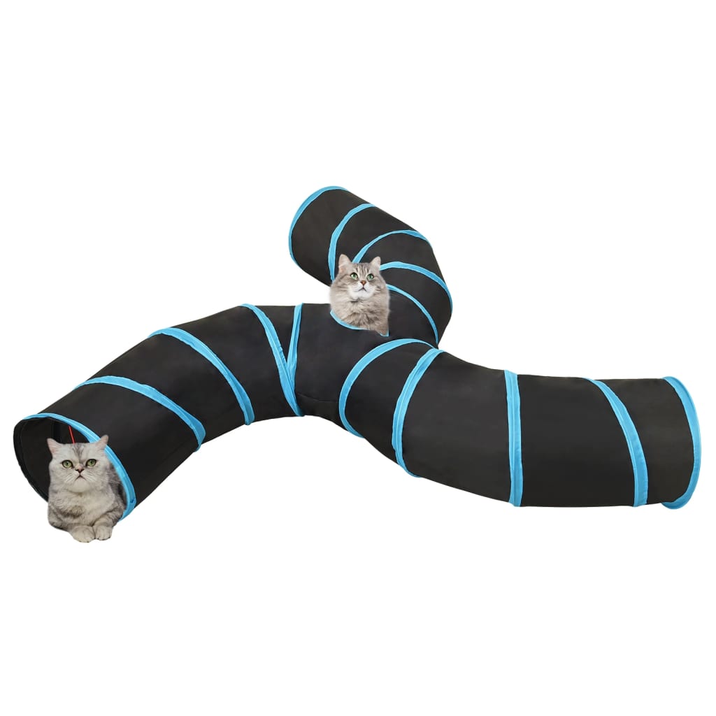 Kattentunnel 3-voudig 25 cm polyester zwart en blauw