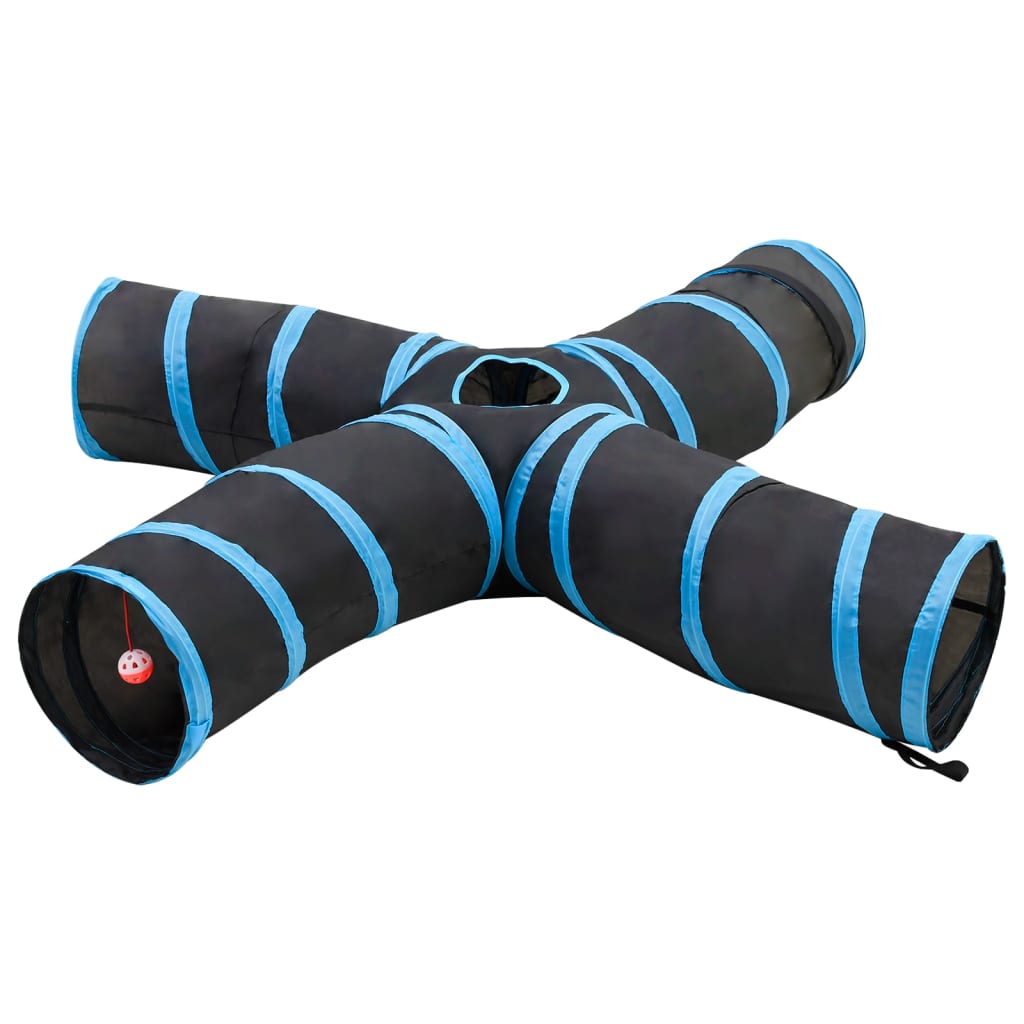 Kattentunnel 3-voudig 25 cm polyester zwart en blauw