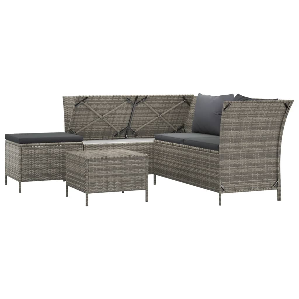 3-delige Loungeset met kussens poly rattan