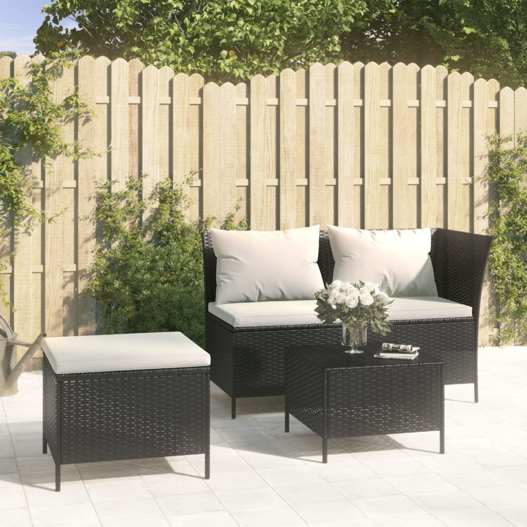 3-delige Loungeset met kussens poly rattan