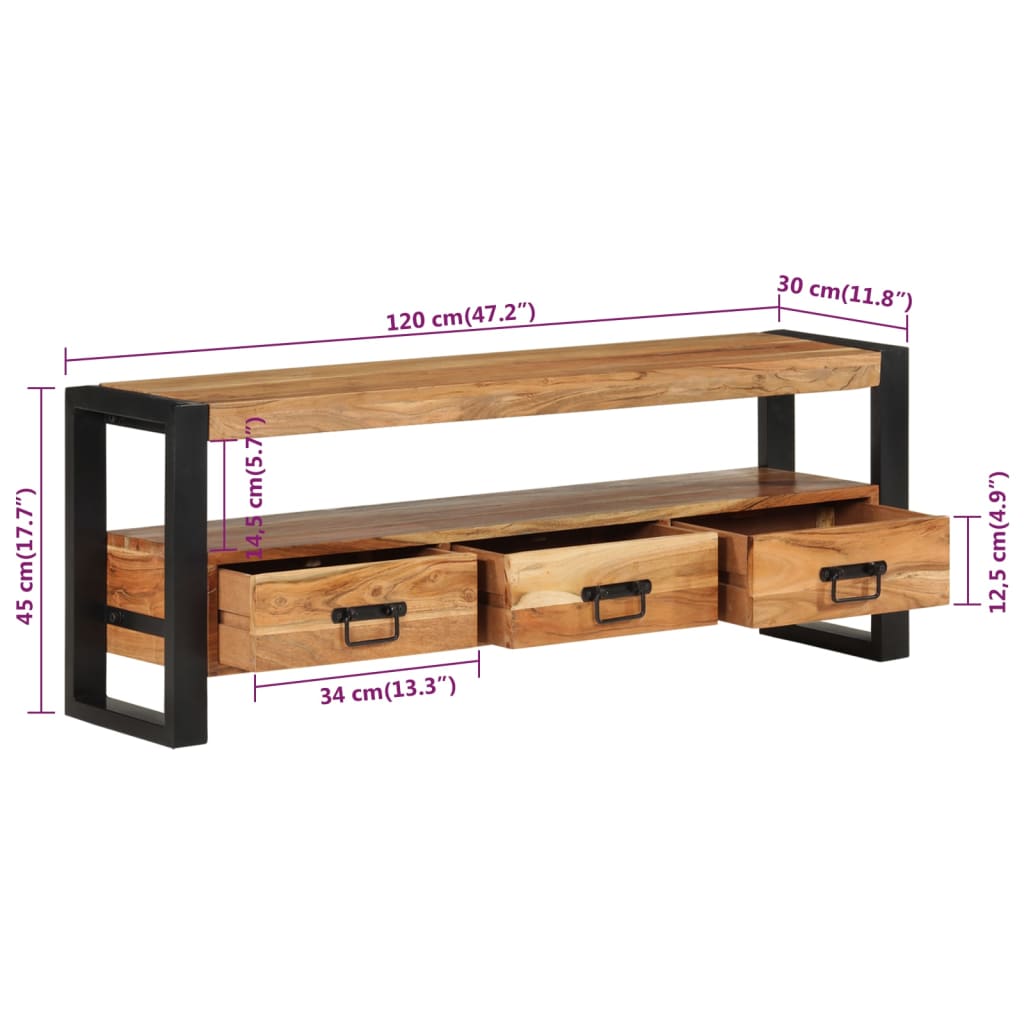 Meuble TV 120x30x45 cm bois massif recyclé