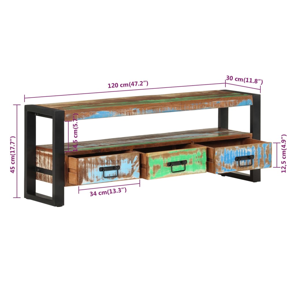 Meuble TV 120x30x45 cm bois massif recyclé