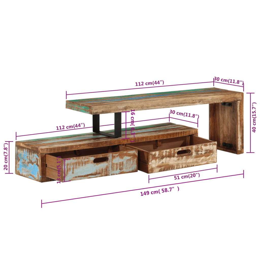 Tv-meubel massief gerecycled hout