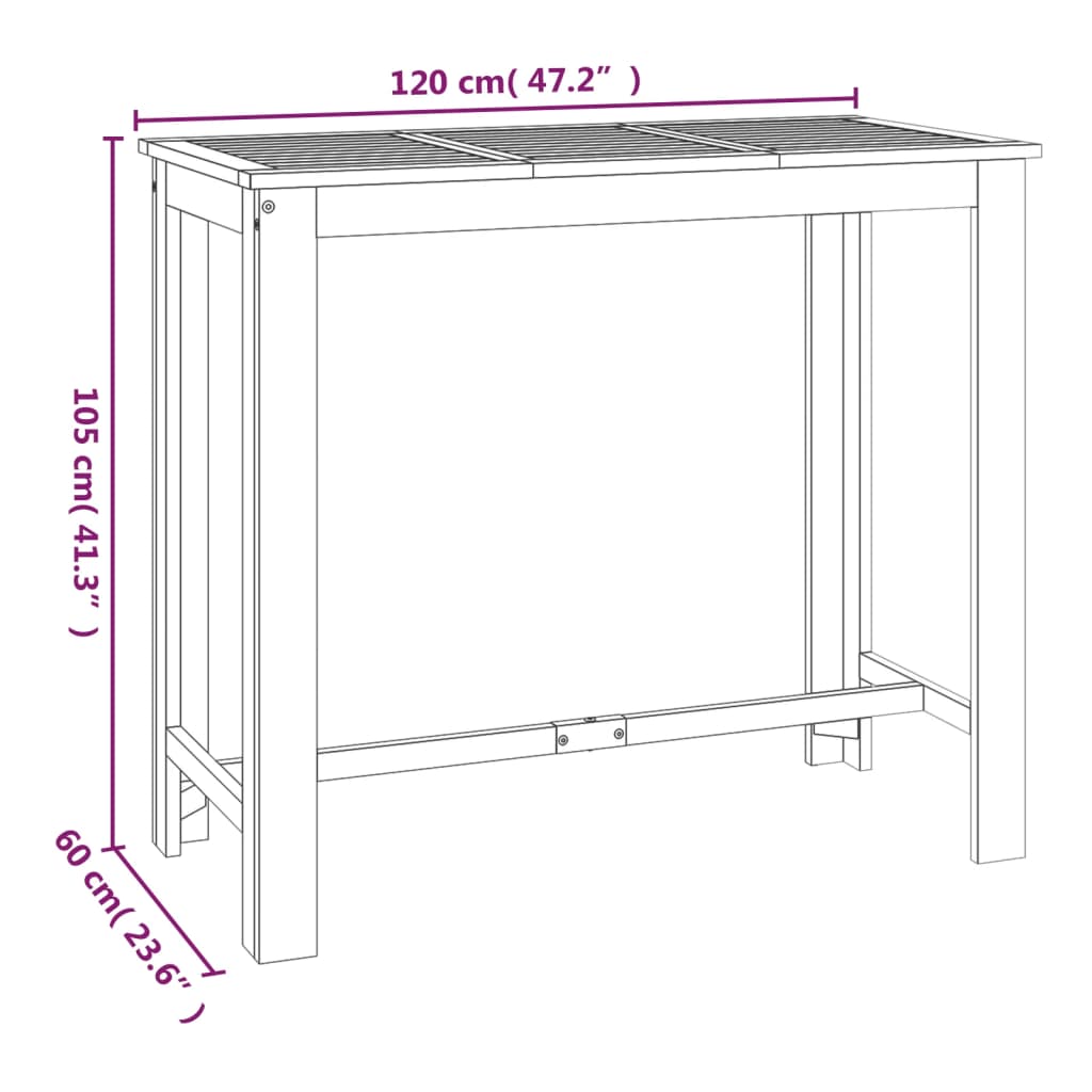 Tuinbartafel 120x60x105 cm massief acaciahout