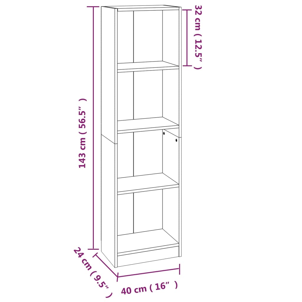 Boekenkast 60x24x175 cm bewerkt hout eikenkleurig