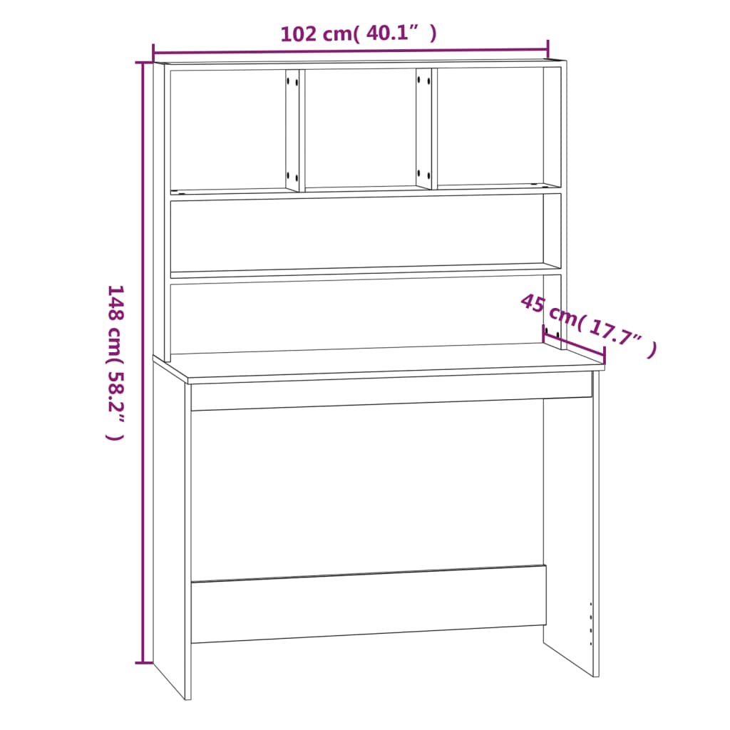 Bureau met schappen 102x45x148 cm bewerkt hout