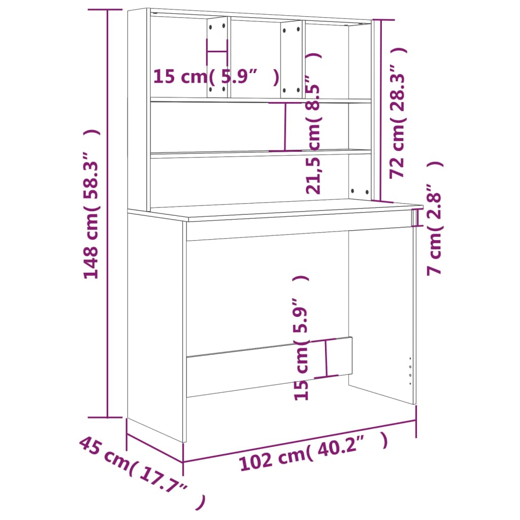 Bureau met schappen 102x45x148 cm bewerkt hout