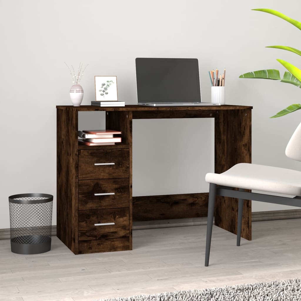 Bureau avec tiroirs 102x50x76 cm finition bois couleur chêne marron