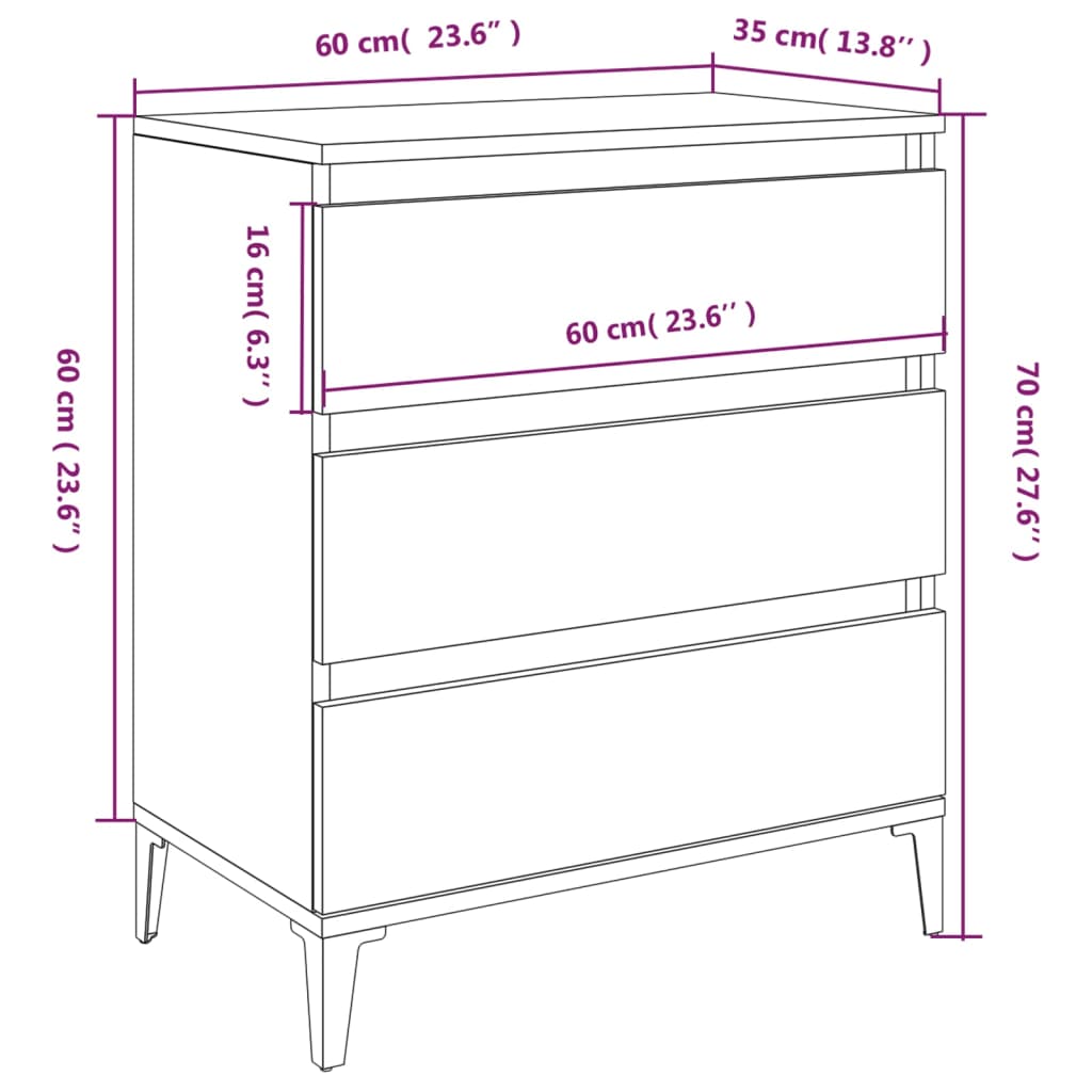 Buffet 60x30x75 cm en dérivé du bois couleur chêne