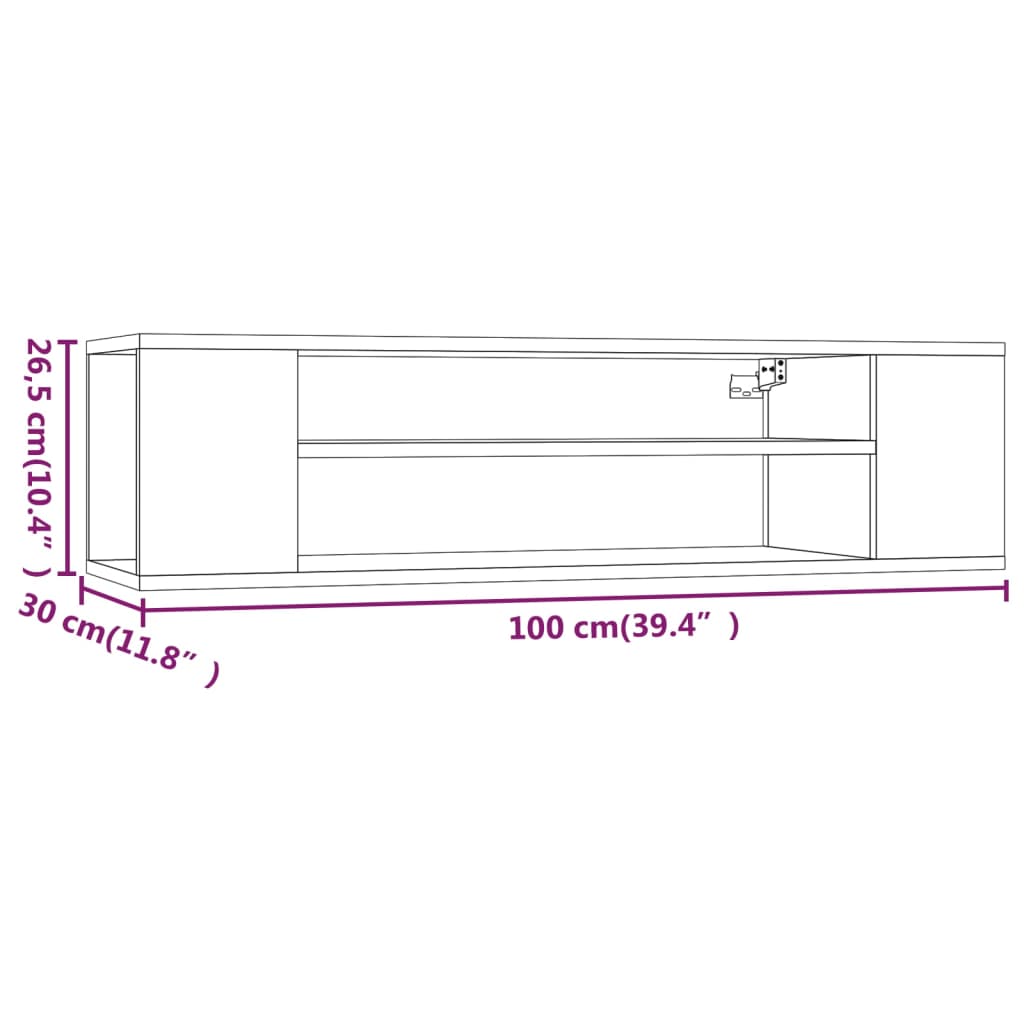 Tv-hangmeubel 100x30x26,5 cm bewerkt hout betongrijs