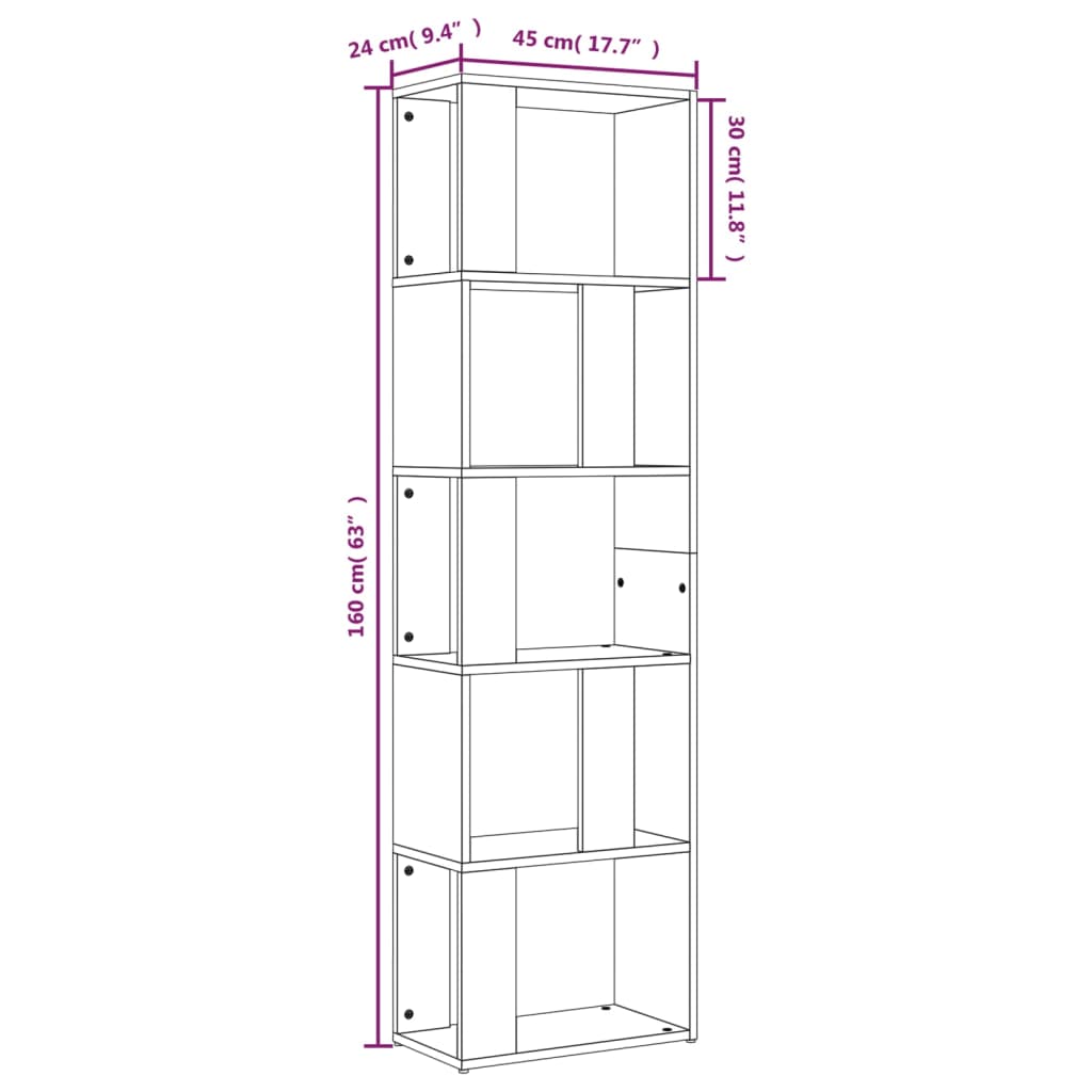 Boekenkast 45x24x160 cm bewerkt hout