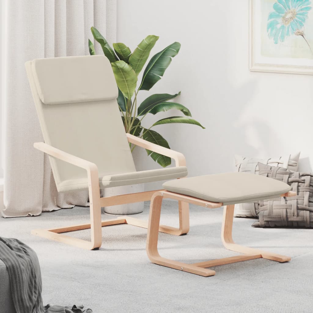 Fauteuil de relaxation avec repose-pieds en tissu couleur crème