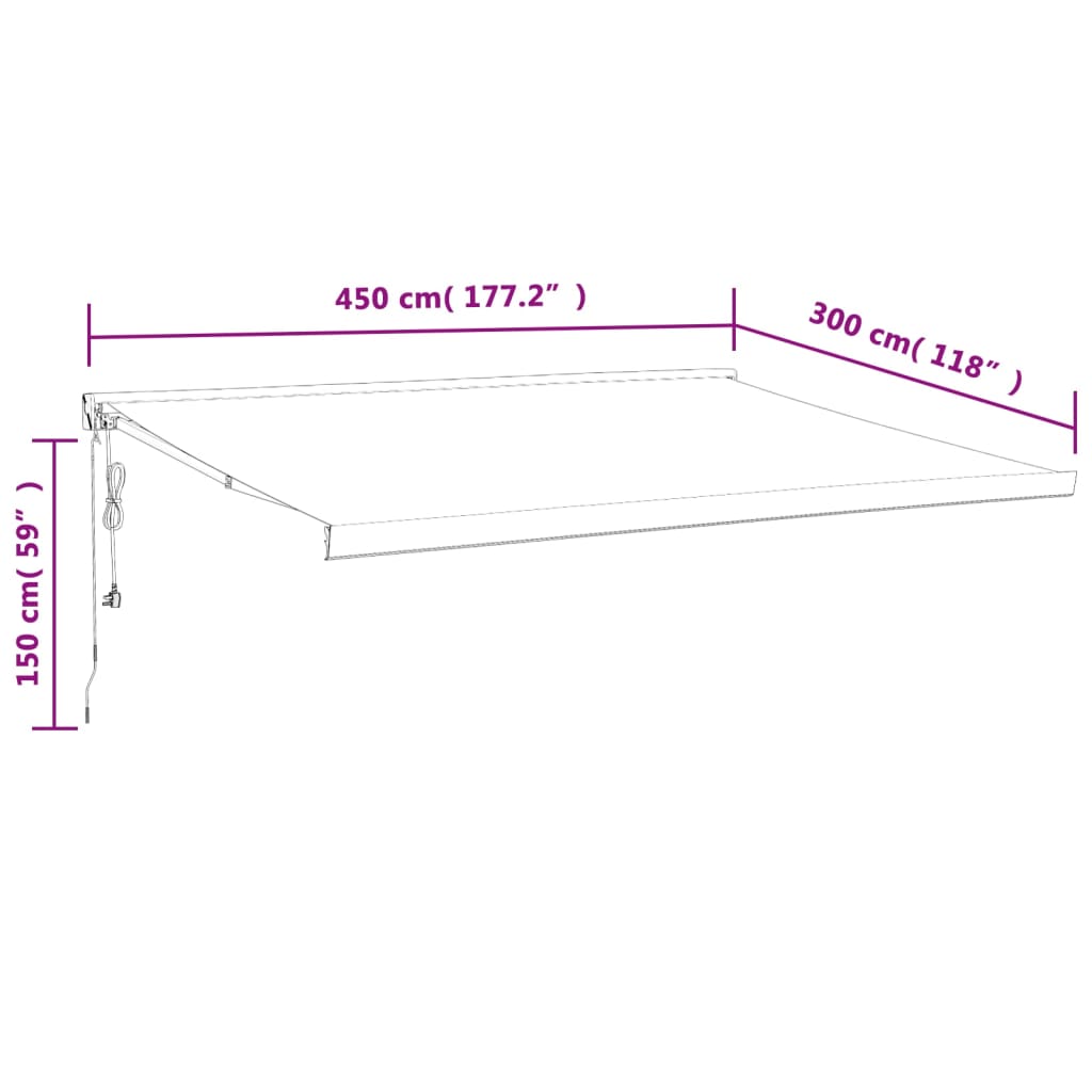 Luifel uittrekbaar 5x3 m stof aluminium