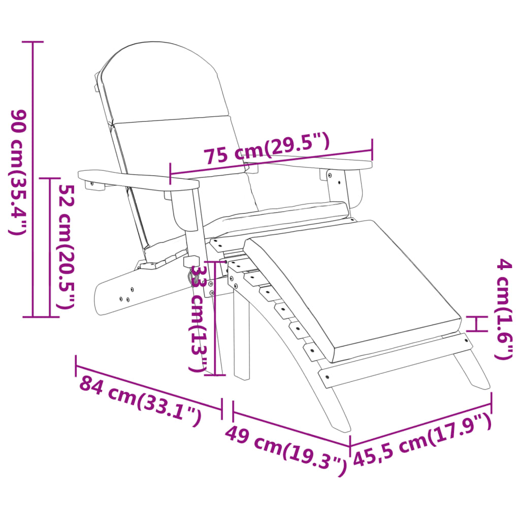 Chaises de jardin Adirondack 2 pcs avec repose-pieds en bois d'acacia