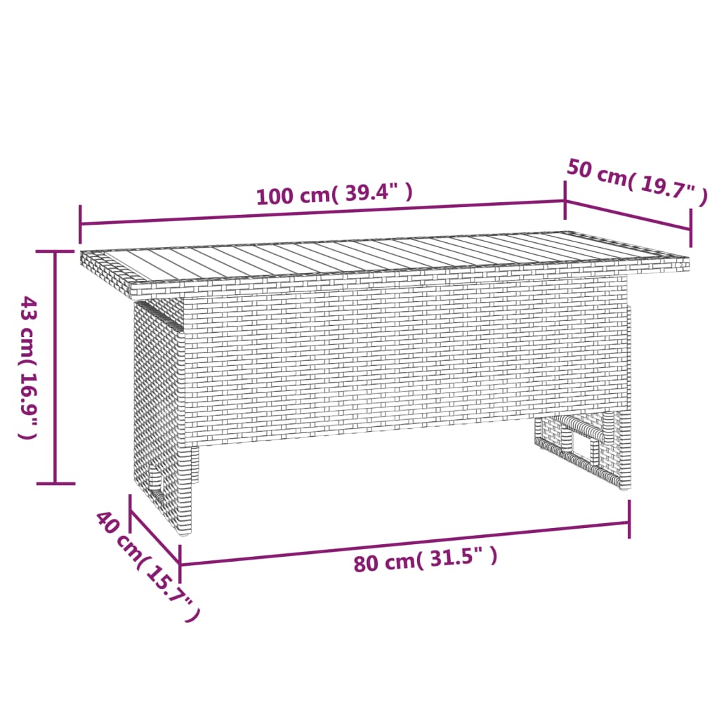 Tuintafel 100x50x43/63 cm acaciahout en poly rattan