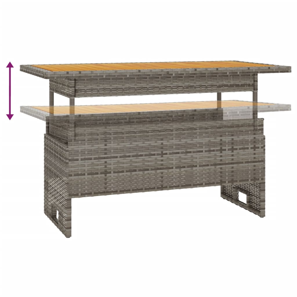 Tuintafel 100x50x43/63 cm acaciahout en poly rattan grijs