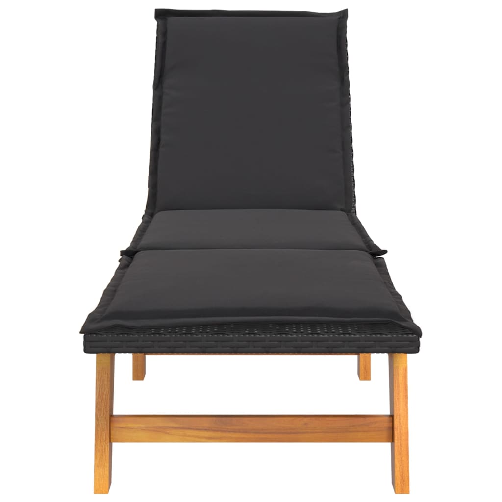 Transat poly rotin et bois d'acacia massif noir et marron