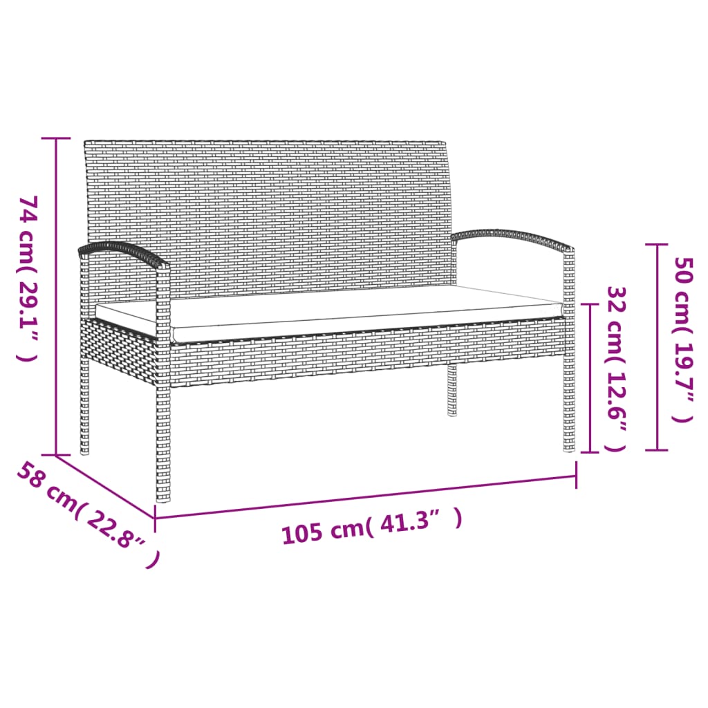 Banc de jardin avec coussin 105 cm poly rotin