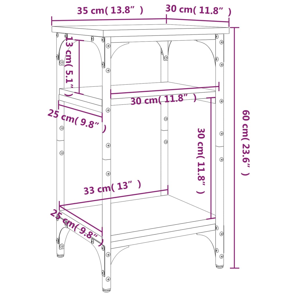 Bijzettafel 40x30x75 cm bewerkt hout eikenkleurig