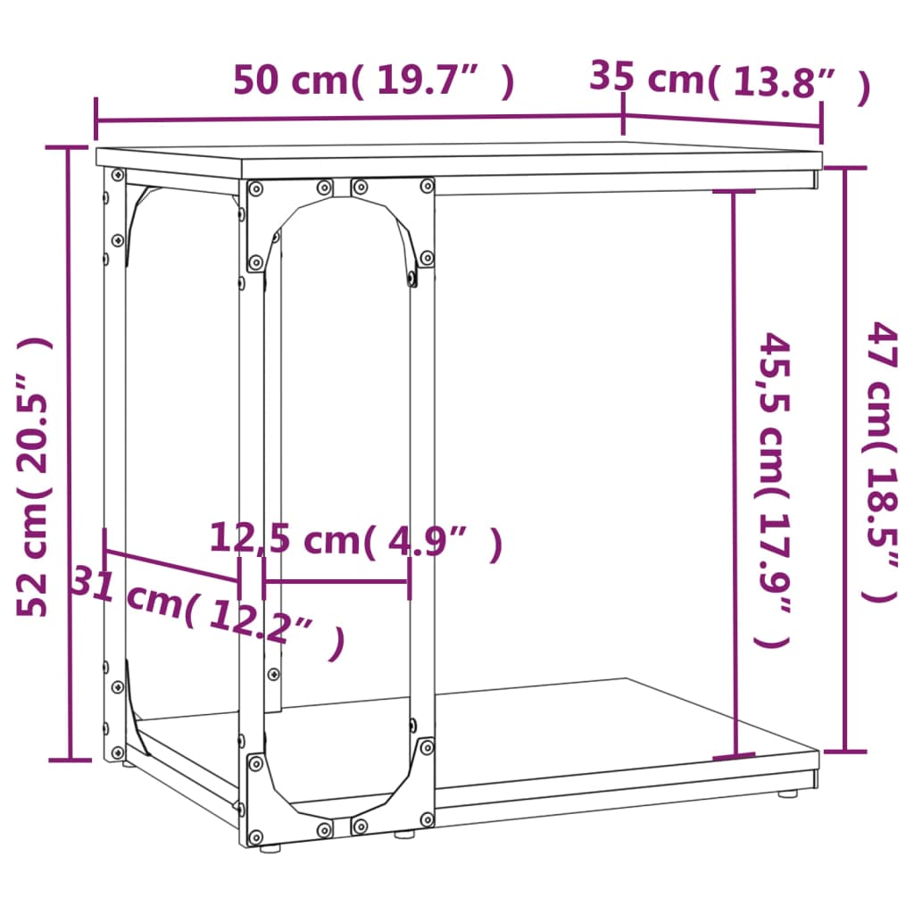 Bijzettafel 40x30x60 cm bewerkt hout bruin eikenkleur