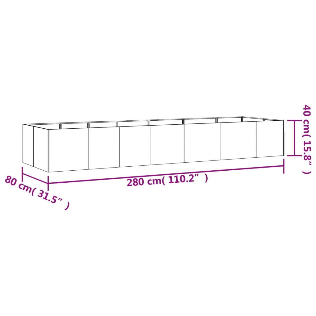 Plantenbak verhoogd 280x40x80 cm cortenstaal