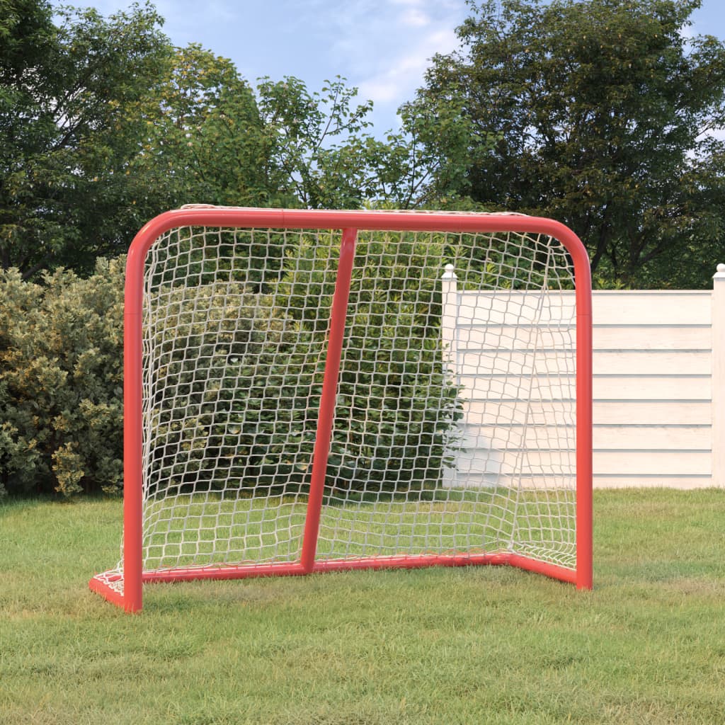 But de hockey avec filet 153x60x118 cm acier et polyester rouge et blanc